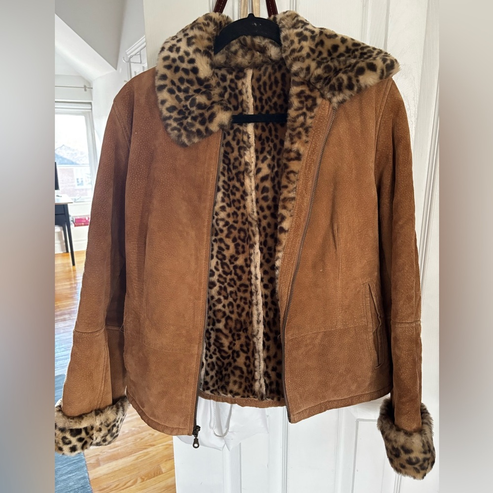 Leopard Lined Tan Suede Jacket